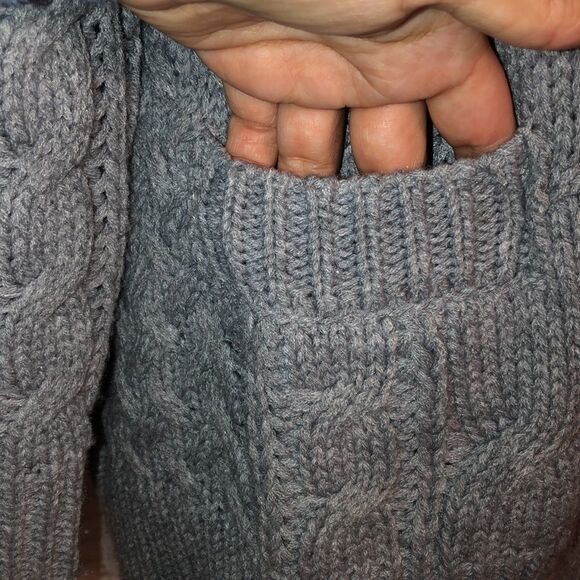 moon & madison M Gray Chunky Cable Knit Open Front Cardigan w Pockets - Picture 6 of 12